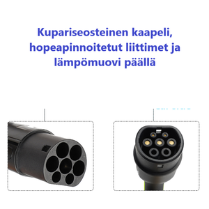 Latauskaapeli Type 2 – pituus 10 metriä –  32A/22kW – 3-vaihe – EV sähköauton Type-2 latausjohto Mode 3 - ilmainen toimitus