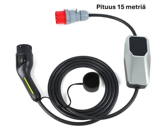 Sähköauton Type 2 latauslaite voimavirtaan - pituus 15 metriä - Type2 latausasema - 11kW 3x16A - 3-vaihe CEE16A voimavirtapistoke – Kannettava Type 2 laturi - maksuton toimitus