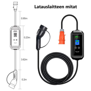 Sähköauton latauslaite voimavirtaan - wifi-yhteys älypuhelin-sovelluksella - pituus 5 metriä - Type2 latausasema - 11kW  3x16A - 3-vaihe CEE16A voimavirtapistoke – Kannettava Type-2 laturi ajastimella - ilmainen toimitus