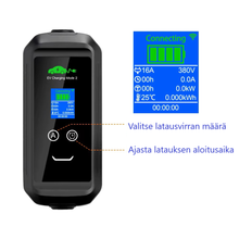Lataa kuva gallerianäkymään, Sähköauton latauslaite voimavirtaan – wifi-yhteys älypuhelin-sovelluksella – pituus 5 metriä – 3-vaihe 22kW 3x32A – Type2 auton latausasema kotiin – Kannettava Type-2 sähköauton laturi ajastimella