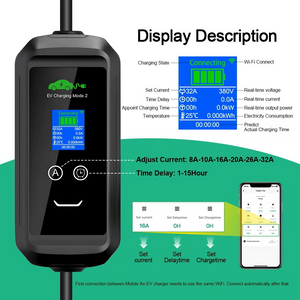 Sähköauton latauslaite voimavirtaan - wifi-yhteys älypuhelin-sovelluksella - pituus 5 metriä - Type2 latausasema - 11kW  3x16A - 3-vaihe CEE16A voimavirtapistoke – Kannettava Type-2 laturi ajastimella - ilmainen toimitus