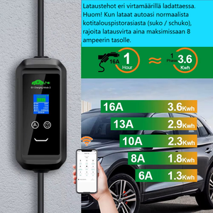 Sähköauton latauslaite - wifi-yhteys älypuhelin-sovelluksella - pituus 10 metriä - Type2 latausasema - 1-vaihe 3,6 kW suko 1x16A – Kannettava Type-2 laturi ajastimella - ilmainen toimitus