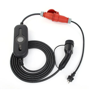 Sähköauton latauslaite voimavirtaan - pituus 15 metriä - Type2 latausasema Schuko adapterilla - 11kW  3x16A - 3-vaihe CEE16A voimavirtapistoke – Kannettava Type 2 laturi ajastimella - maksuton toimitus