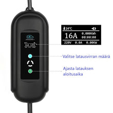 Lataa kuva gallerianäkymään, Sähköauton latauslaite voimavirtaan - pituus 5 tai 10 metriä - Type2 latausasema Schuko adapterilla - 11kW  3x16A - 3-vaihe CEE16A voimavirtapistoke – Kannettava Type-2 laturi ajastimella - maksuton toimitus