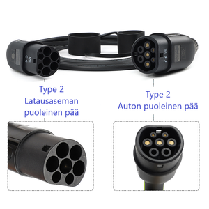 Latauskaapeli Type 2 – pituus 10 metriä –  32A/7,4kW – 1-vaihe – EV sähköauton Type-2 latausjohto Mode 3 - ilmainen toimitus