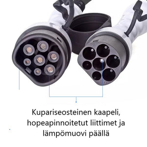 Kierrelatauskaapeli Type 2 – pituus 3,5 metriä –  16A/11kW tai 32A/22kW – 3-vaihe – EV sähköauton Type-2 latauskaapeli kierrejohdolla spiraalikaapeli Mode 3 - ilmainen toimitus