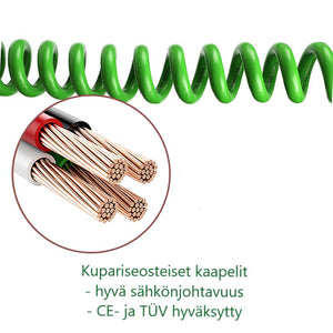 Kierrelatauskaapeli Type 2 – pituus 3,5 metriä –  16A/11kW tai 32A/22kW – 3-vaihe – EV sähköauton Type-2 latauskaapeli kierrejohdolla spiraalikaapeli Mode 3 - ilmainen toimitus